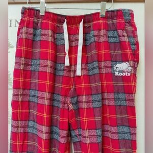 Roots Red Plaid Flannel Lounge Pants Size M Unisex 100% Cotton Pajama Bottoms